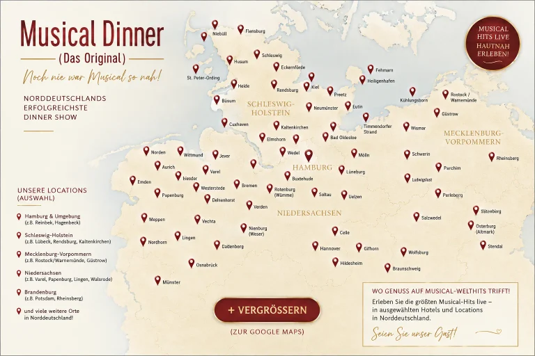 Musical Dinner Veranstaltungsorte Landkarte
